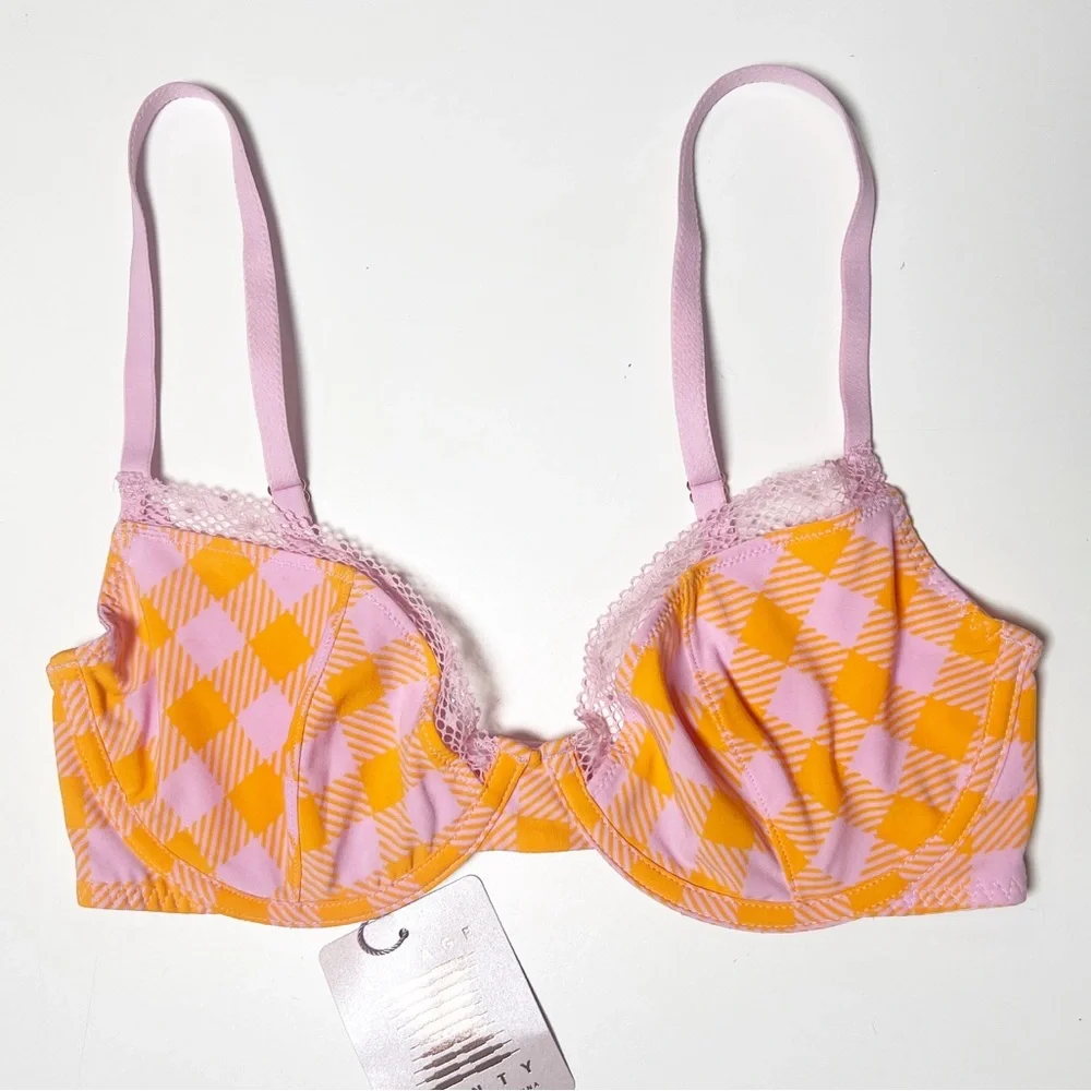 •SAVAGE X FENTY• Gingham Remix Unlined Plunge Bra Size‎ 32D